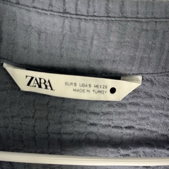 Zara Crinkle Texture Babydoll Tunic Dress Blue Gray Size Small Gauze Beach 208​ - Picture 3 of 8